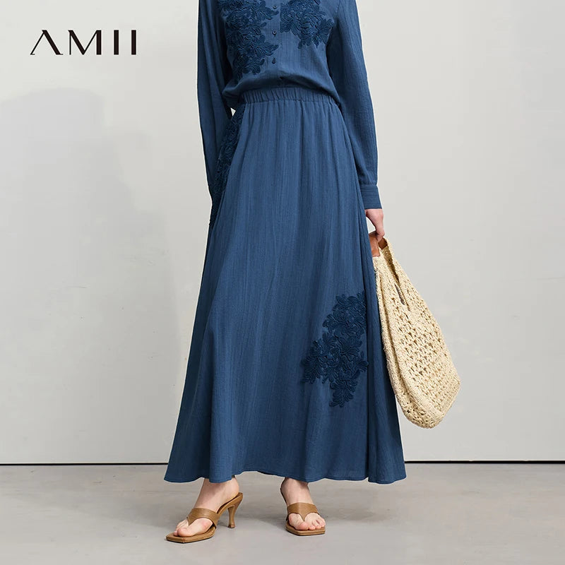 សំពត់ Amii Minimalist សម្រាប់ស្ត្រីឆ្នាំ ២០២៦ រដូវរងាថ្មី កប្បាសតុបតែងចរ សំពត់វែង A-Line សម្លៀកបំពាក់ស្ត្រីធម្មតា រលុង 12641055