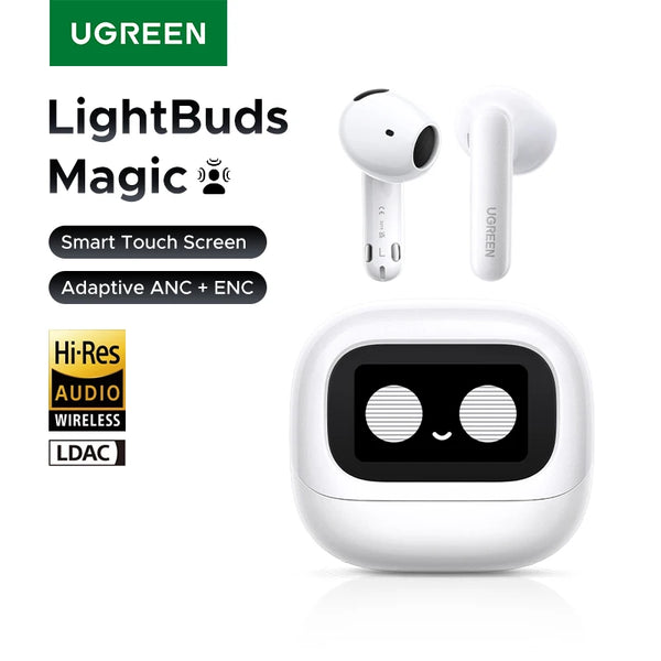 UGREEN Lightbuds Semi-open Adaptive Active Noise Cancellation ANC Wireless Bluetooth Earphones With LCD Full Color Smart Screen