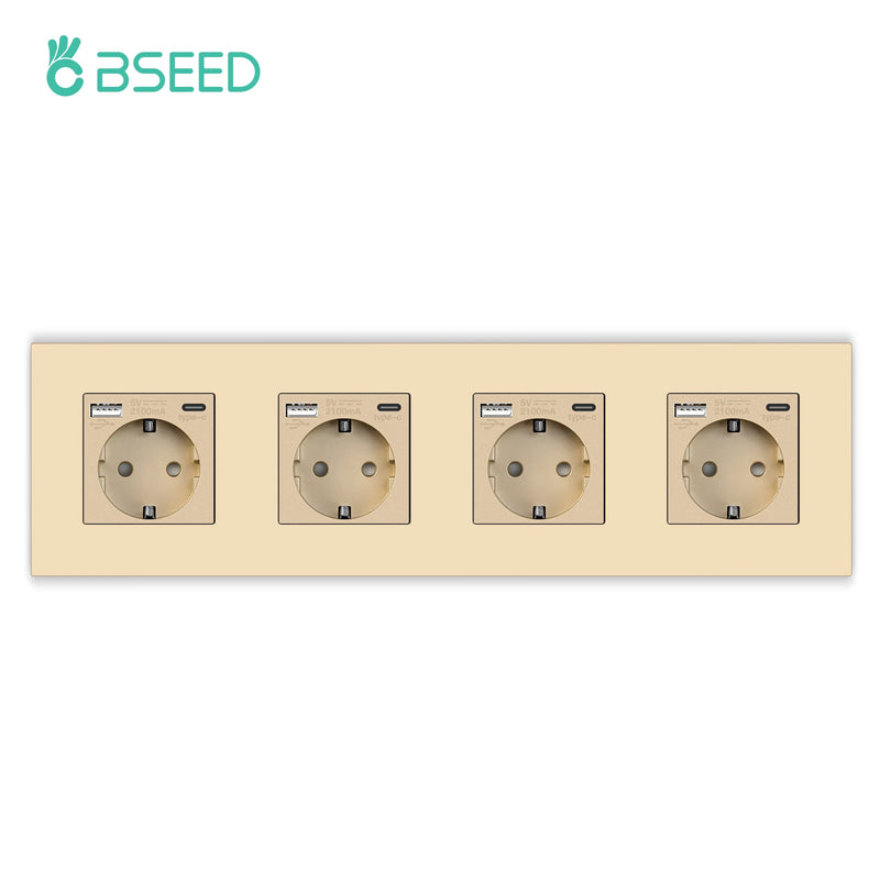 BSEED EU Single Wall Sockets Double 5V 2.1A USB Socket Phone Charge Triple Power Plugs With Plastic Panel Four Frame Outlets