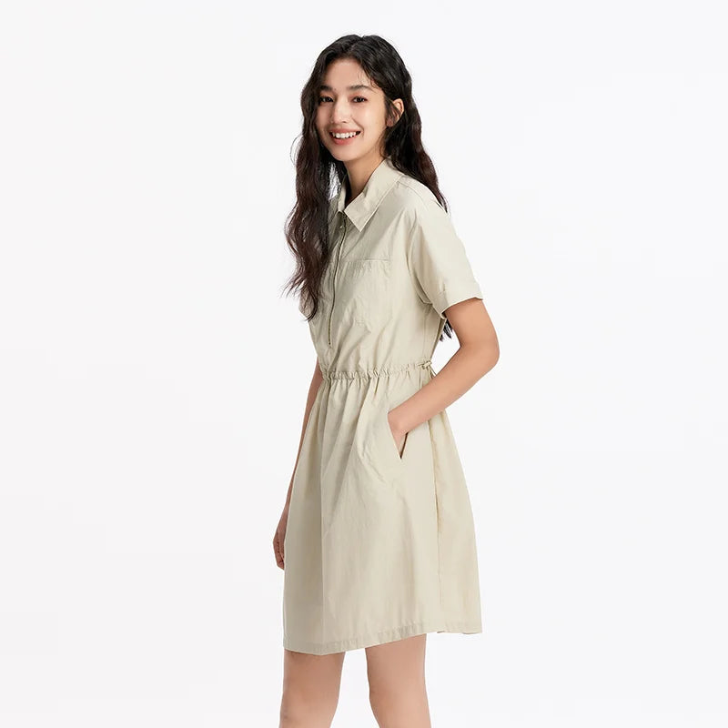 Semir Women Dress Lapel Drawstring Waist UV Protection Cool Texture Cargo Mini 2026 Simple Outdoor Daily Fashion Wear
