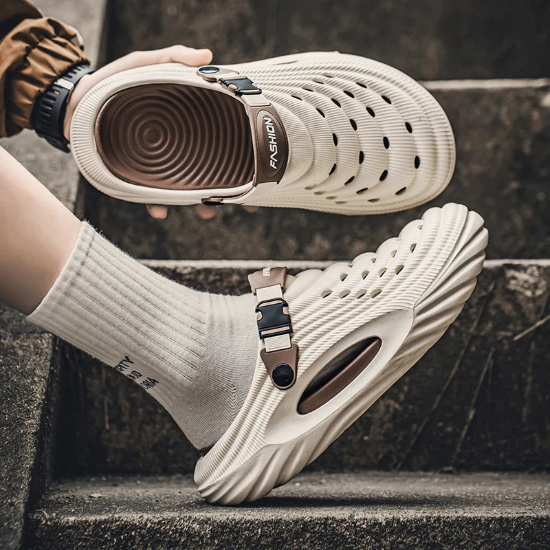 Men's Casual Hole Shoes Summer New Breathable Soft-Sole Non-Slip Unisex Outdoor Beach Shoes Fashion Sports Dual-Purpose Slippers