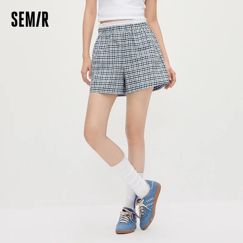 Semir Women Shorts Patchwork Lace Plaid Loose Shorts 2026 Summer Fashion Urban Casual Daily