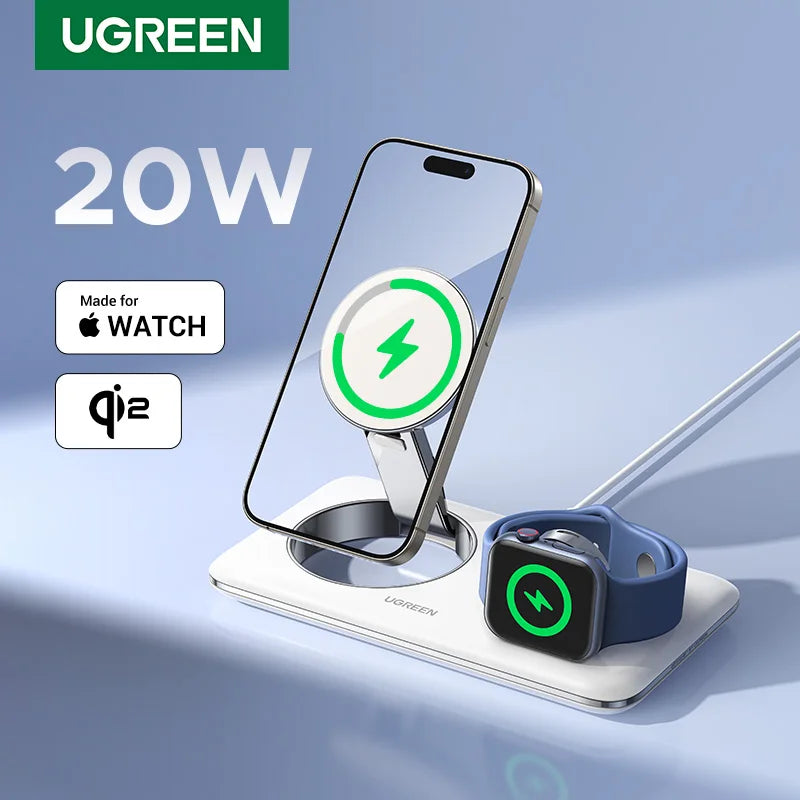 【Big Sale】UGREEN MFi for Magsafe 20W Wireless Charger Stand 15W 2-in-1 Charging Station For iPhone 15 14 Pro Max For AirPods