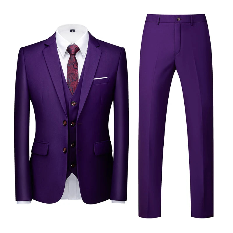 2026 Men's Grass Green Suit Three-Piece, Wedding,Party,Business,Interview Menswear,Red,Black,Blue,Purple,Yellow Asian Size Sets