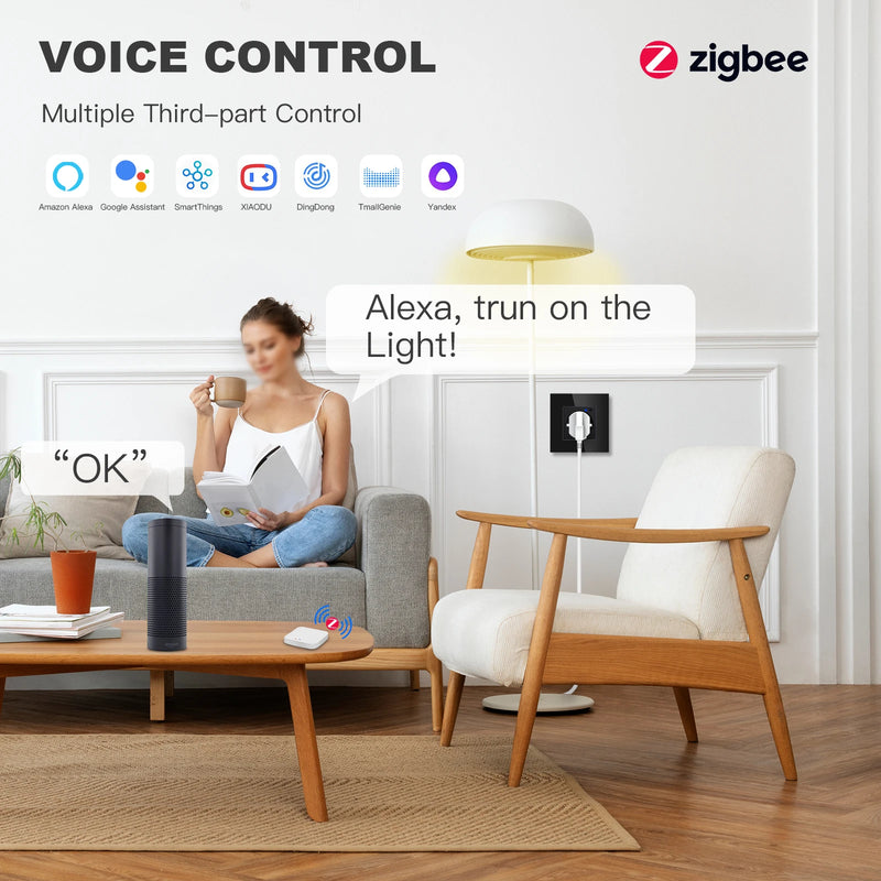 BSEED ZigBee Smart Socket Double Power Outlet Smart Wall Socket Plastic Frame Tuya Google Home Smart Life Control Blue Backlight