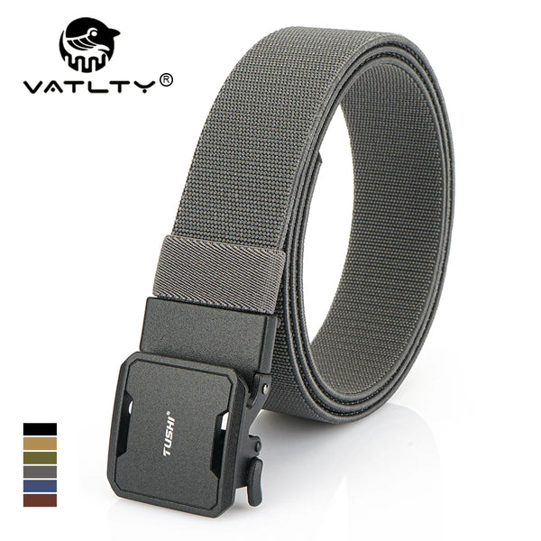 VATLTY Matte Elastic Belt Zinc Alloy Automatic Buckle Casual Belt for Men Tightly Genuine Nylon Outdoor Sports Stretch Belt Male