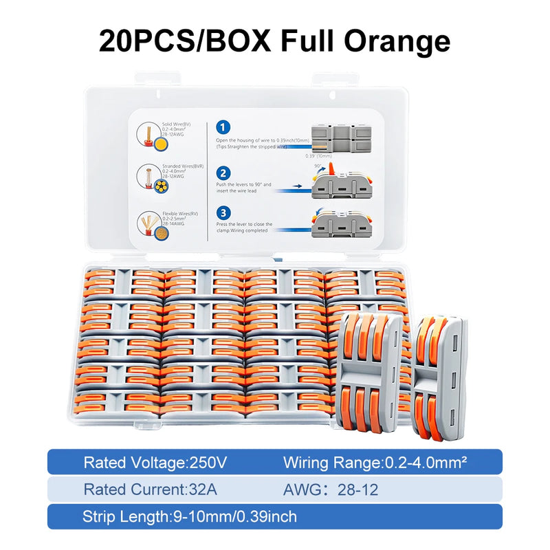 TOMZN Quick Lever Wire Connector 2IN 2OUT 12PCS 3IN 3OUT 8PCS For BV BVR RV 28-12AWG 250V 32A 0.2-4mm2