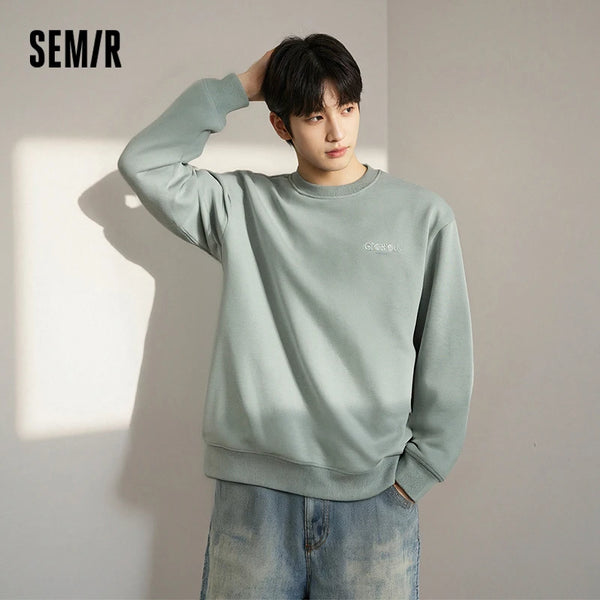 អាវយឺត Semir សម្រាប់បុរសនិងស្ត្រី ស្មាធម្មតា កមូល មានអារម្មណ៍ទន់ ធ្វើពីកប្បាស រចនាប័ទ្មធម្មតាប្រចាំថ្ងៃ រដូវស្លឹកឈើជ្រុះ ឆ្នាំ២០២៦