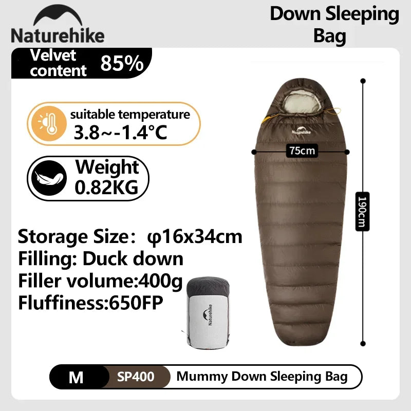 Naturehike Winter Sleeping Bag SnowBird 20D Mummy Ultralight Duck Down Sleeping Bag Portable Hiking Outdoor Camping Sleeping Bag
