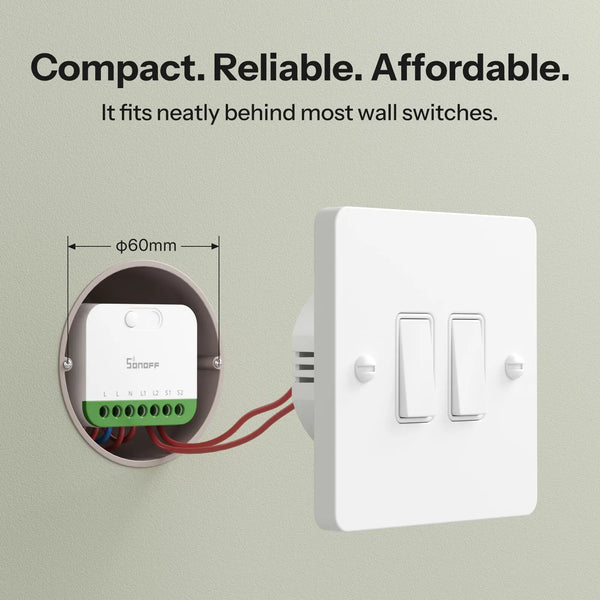 SONOFF MINI DUO កុងតាក់ឆ្លាតវៃ 2-Gang Matter លើ WiFi MINI-2GS ការគ្រប់គ្រងបន្ទុកពីរ របៀបផ្ដាច់បញ្ជូនត ដំណើរការជាមួយ Alexa Google Home