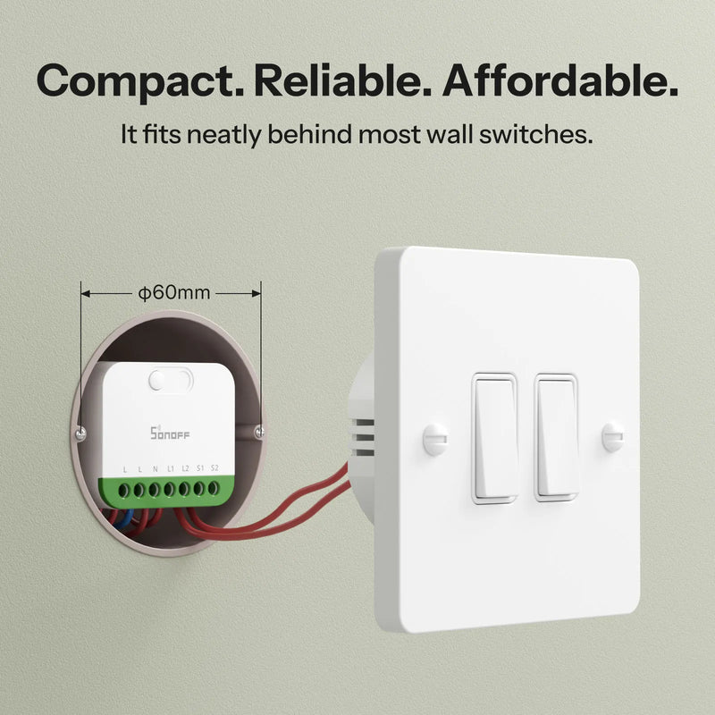 SONOFF MINI DUO 2-Gang Matter Over WiFi Smart Switch MINI-2GS Dual-Load Control Detach Relay Mode Works with Alexa Google Home