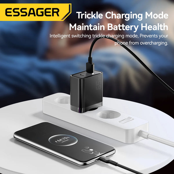 Essager 65W USB Type C GaN Charger QC 4.0 PD 3.0 Fast Charger for iPhone 16 15 14 13 Pro Max Samsung S24 Xiaomi MacBook Laptop