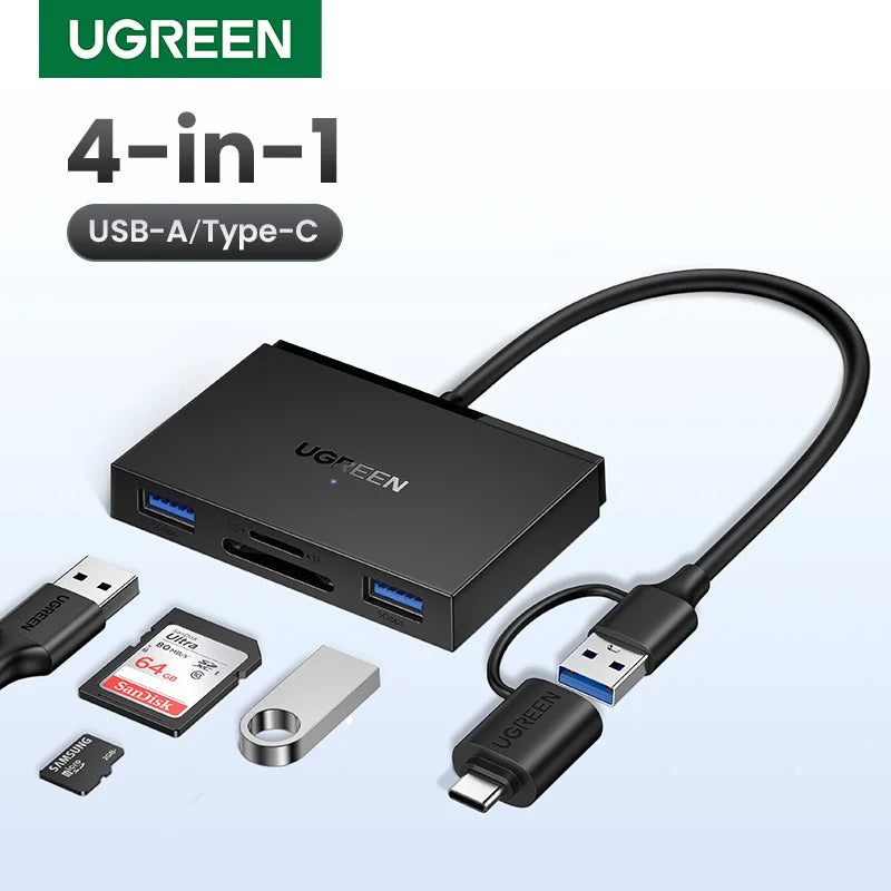 UGREEN Card Reader 4-in-1 USB3.0 Type-C to USB-A/TF/SD OTG Adapter Memory Card for Laptop Macbook iPhone15/16 Samsung Android