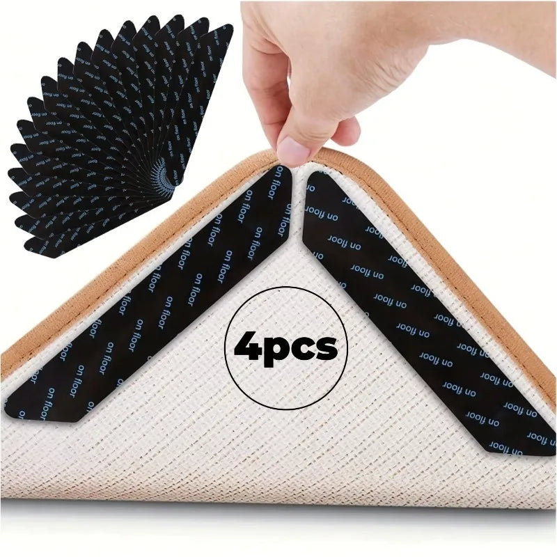 4pcs Carpet Anti-slip Stickers Can Be Washed and Reused,Fixed Carpet Tape Bath Mat Curl Prevention Patch Rug Bathroom Tool.