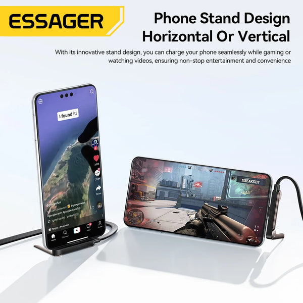 ខ្សែសាក Essager 100W Type-C ខ្សែសាកទូរស័ព្ទបត់បាន PD សាកថ្មលឿនសម្រាប់ iPhone 17 16 15 Pro Max Macbook Samsung Huawei Xiaomi