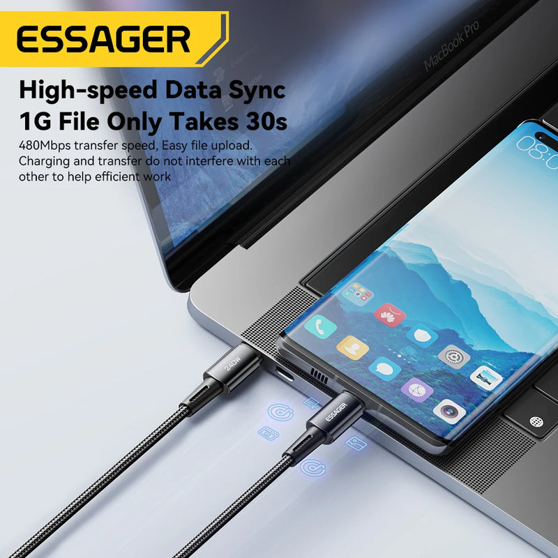 ខ្សែសាកលឿន Essager 240W ប្រភេទ C 67W ខ្សែសាកលឿន USB 6A សម្រាប់ Xiaomi 12Pro Redmi K50 Note 11Pro Black Shark 5Pro