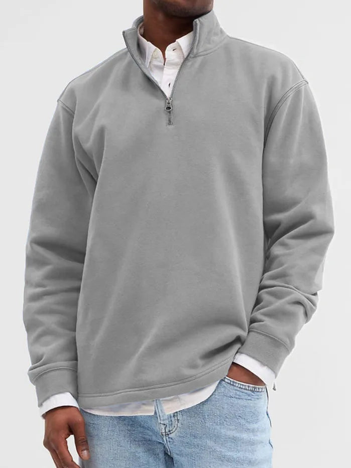 Men's Half-Zip Knit Hoodie – Soft Gray Pullover with Relaxed Fit, Modern Drop Shoulder Design 13 Colors Available