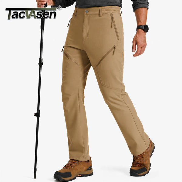 TACVASEN Men's Winter Fleece Lined Hiking Pants Waterproof Softshell Cargo Pant 6 Zipper Pockets Thermal Trekking Skiing Trouser