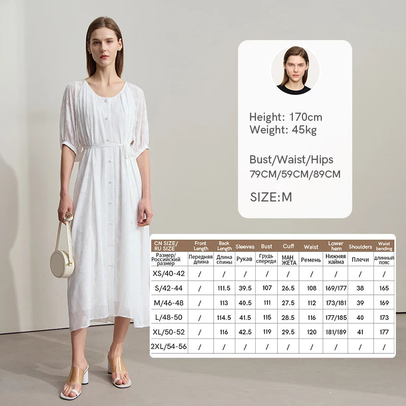 AMII Beige Dress Vacation 2026 Summer Office Lady Belt Chiffon Women Beaded Button A Line Round Neck Fairycore Dresses 12542143