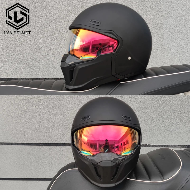LVS motorcycle retro helmet modular detachable combination full helmet semi covered pilot helmet off-road helmet DOT approved