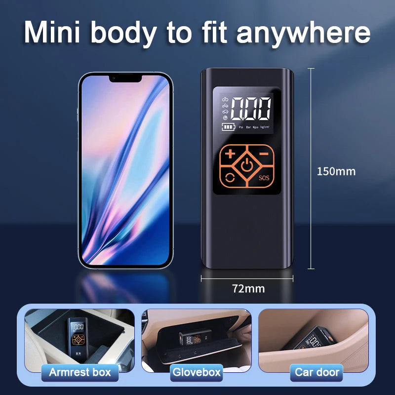 SEAMETAL Wired Wireless Car Air Pump Portable Mini Electric Tire Pump Air Compressor Handheld Digital Display Charging Pumps