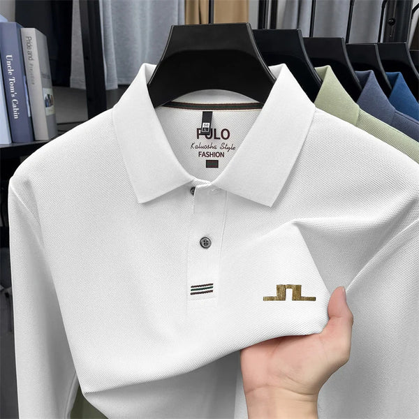 100% Cotton Men Long-Sleeve Polo Shirt Lapel Button Exquisite Pattern Printing Autumn Winter New Business Casual Men's Clothing