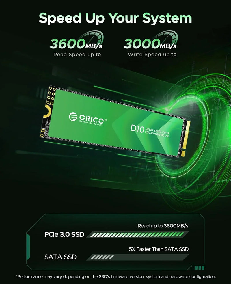 ORICIO 1TB M.2 NVMe SSD PCIe Gen3x4 2280 SSD Up to 3600MB/s Internal Solid State Drive with NAND Flash D10