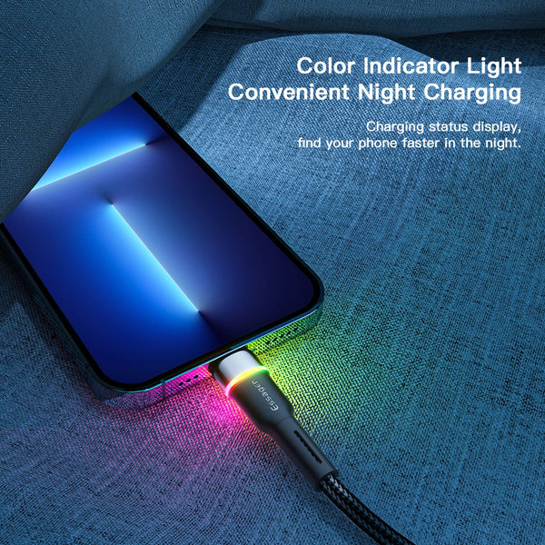 ខ្សែសាក USB Essager LED សម្រាប់ iPhone 14 13 12 11 Pro XS Max X Xr ខ្សែសាកទិន្នន័យទូរសព្ទលឿនសម្រាប់ iPad