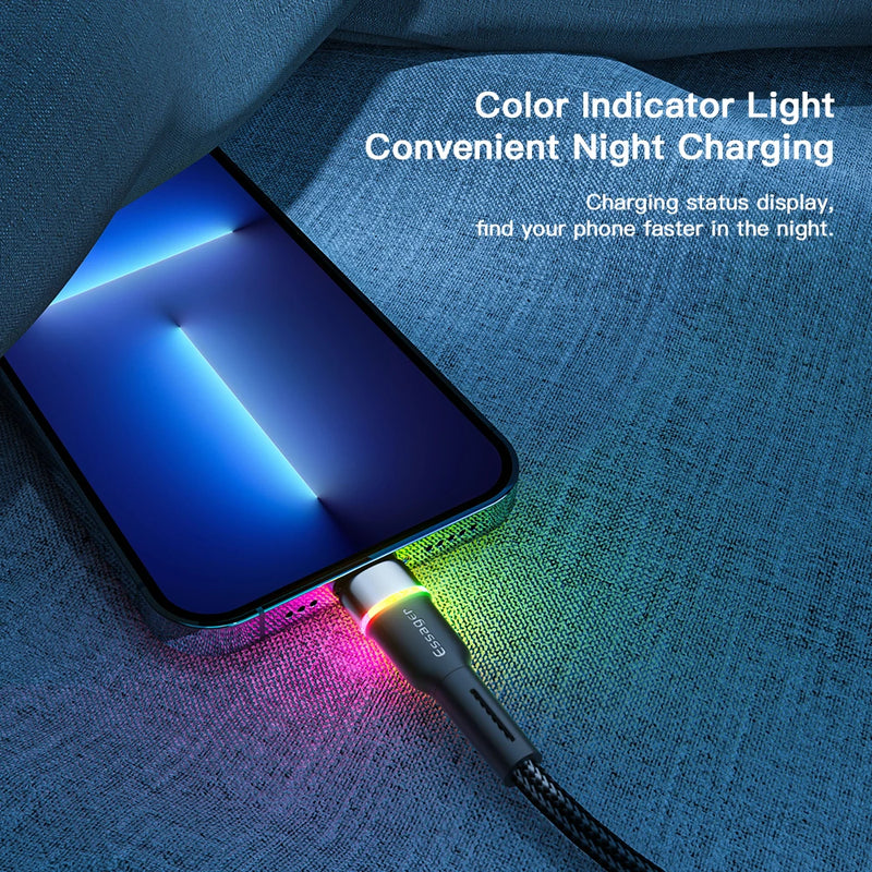 ខ្សែសាក USB Essager LED សម្រាប់ iPhone 14 13 12 11 Pro XS Max X Xr ខ្សែសាកទិន្នន័យទូរសព្ទលឿនសម្រាប់ iPad