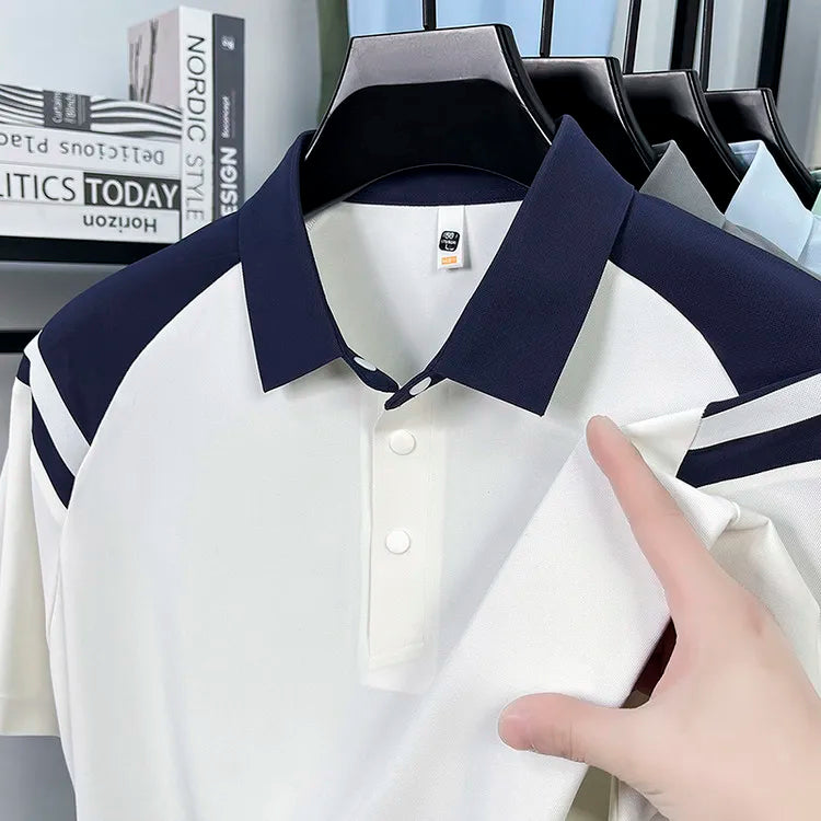 Men's Outdoor Sports Polo Shirt, 175g Quick Dry UV Protection UPF 50+ Anti-bacterial, Color Block Short Sleeve Golf T-shirt