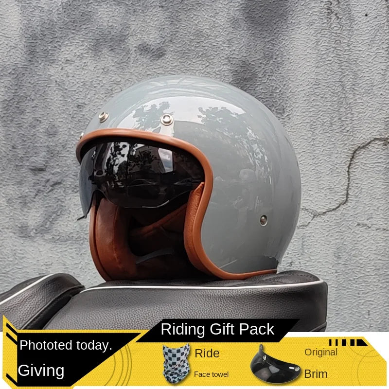 Latest Retro Motorcycle Helmet Open Face 3/4 Chopper Bicycle Helmet Capacete with Lens DOT Approved orz-060