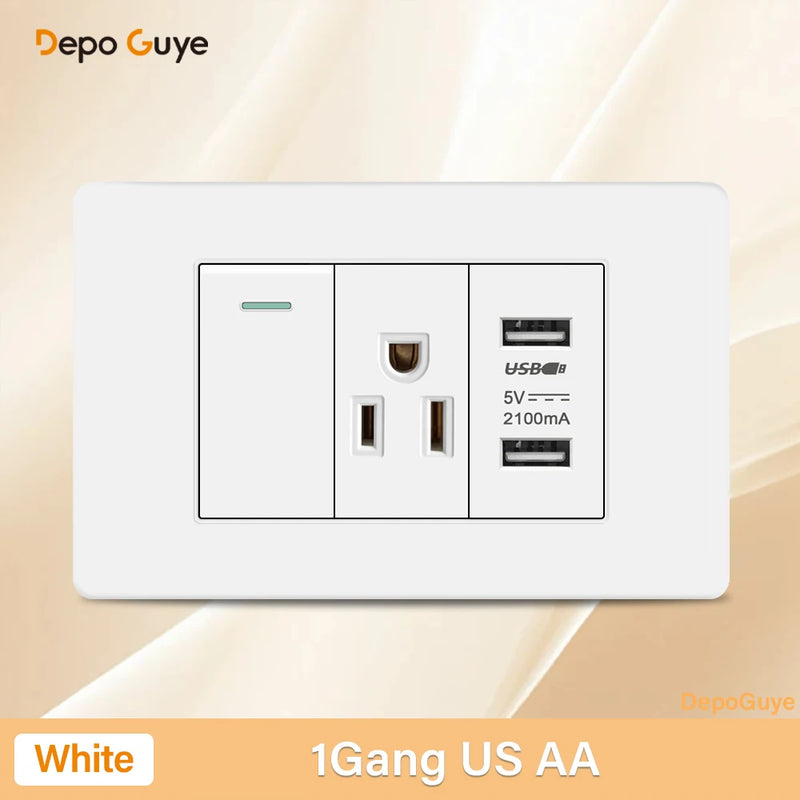 Italy Chile Mexico USB Smart Type-c 20W Fast Charging Wall Outlet plug,Brazil Electric Light Switch Panel Universal usb c Socket