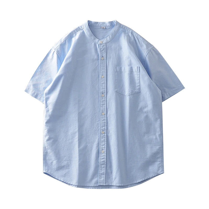 DUKEEN Short-Sleeve Oxford Shirts for Men 2024 Summer Casual Stand-Collar White Tops 100% Cotton Basic Men's Clothing