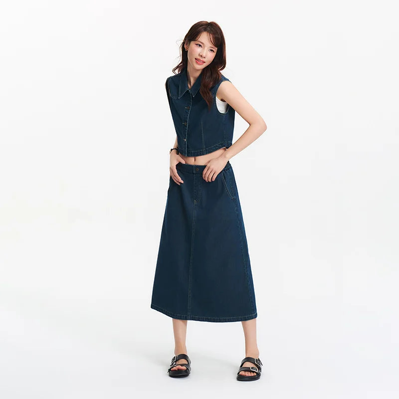 Semir Women Suits 2026 Sleeveless Retro Lapel Collar Shirts & Waist Cinched Urban Casual Skirt Set Everyday Style Soft Daily