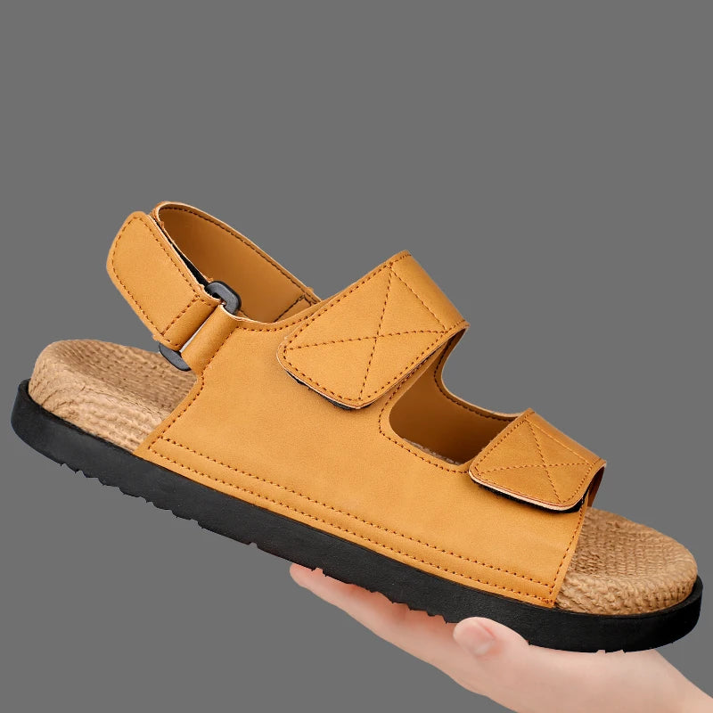 Thick Soles Bottom Platform Mens Leather Sandals Men Adjustable Slippers Sandals Soft Comfortable Summer Shoes