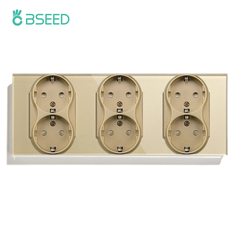 BSEED EU Standard Double Wall Power Outlets Double Electric Sockets Dual Plugs Glass Panel 16A 110-250V Home Improvement