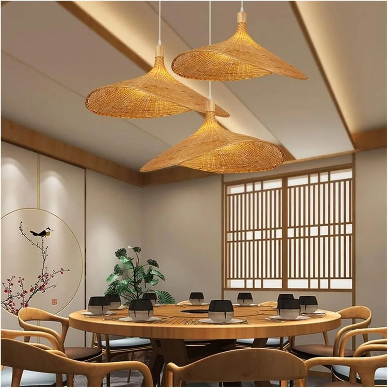 JOYINLED Woven Pendant Light Wicker Shade Handmade Rattan Basket Ceiling Chandelier Farmhouse Rattan Chandelier Living Room