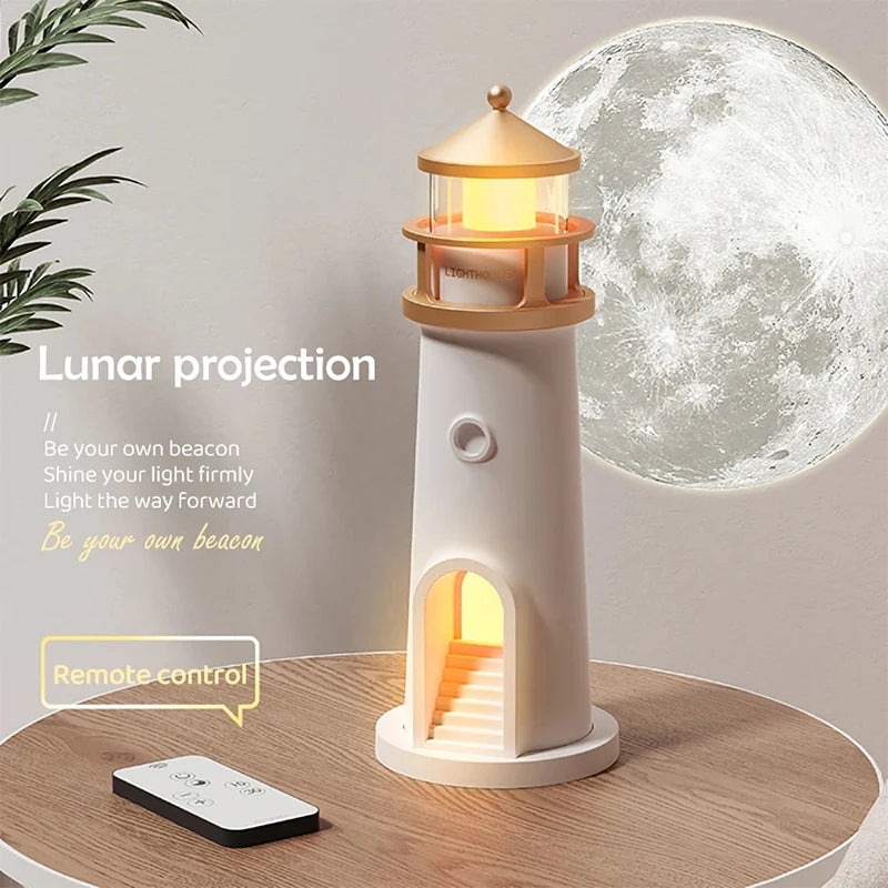 Lighthouse Ambient Light Moon Projection Night Lights Remote Control Bluetooth Music Motion Sensor Creative Desktop Decor Gifts