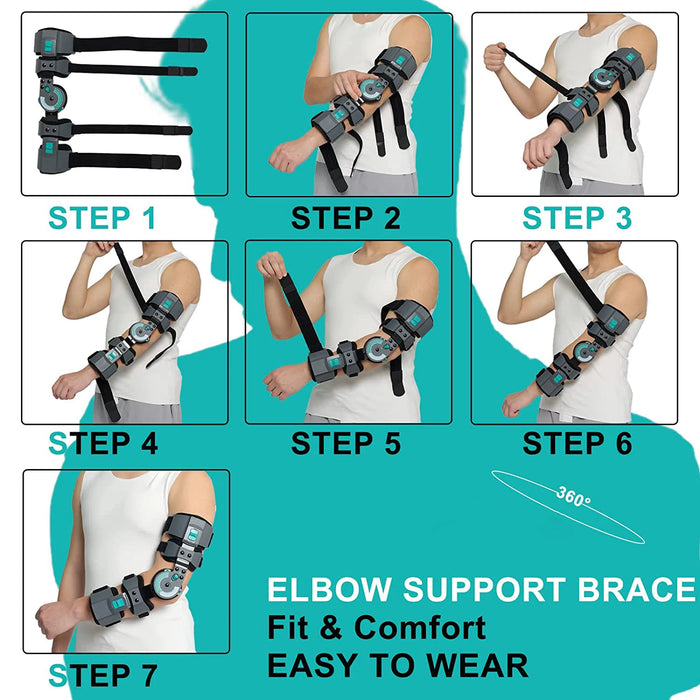 Hinged Elbow Brace Adjustable Telescoping ROM Post Op Arm Splint Stabilizer Surgery Injury Recovery Pain Relief for Men & Women