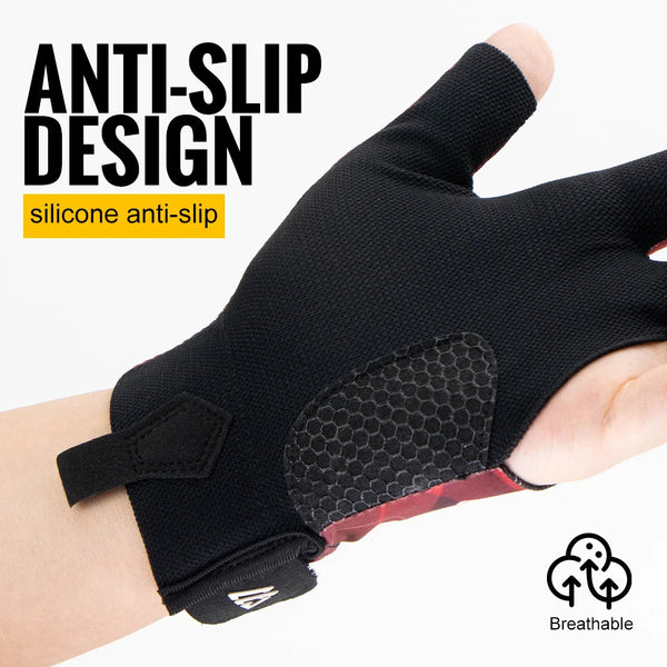 WRELS 1pc Billiards Glove Breathable Sweat-Wicking Anti-Slip Adjustable Billiard Cue Glove 3 Finger Elastic Snooker Pool Glove