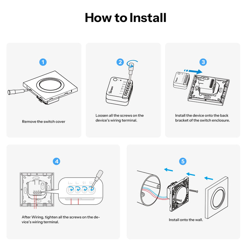 SONOFF E1GSL Wall Switch Enclosure No Neutral Wire Required Ultra-Slim PC Material Clip-on Installation Enclosure For ZBMINIL2