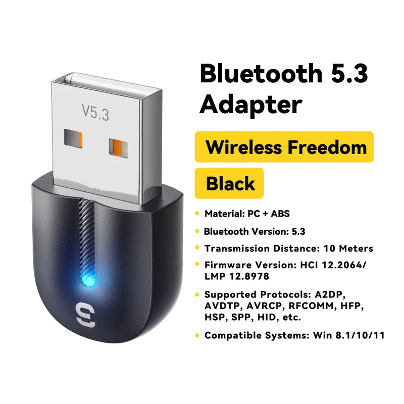 ឧបករណ៍ភ្ជាប់ប៊្លូធូស Essager USB Dongle Bluetooth 5.3 សម្រាប់កុំព្យូទ័រ កុំព្យូទ័រយួរដៃ ឧបករណ៍បំពងសម្លេង ឧបករណ៍ទទួលសំឡេង កណ្ដុរឥតខ្សែ ក្តារចុច ឧបករណ៍បញ្ជូន USB