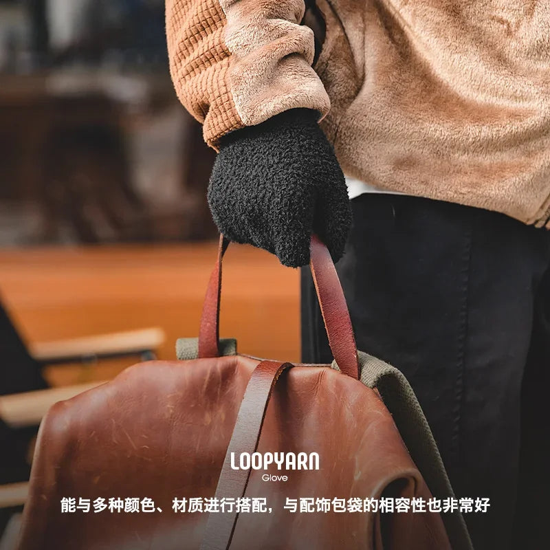 Maden Vintage Winter Knitted Gloves Gold Mink Velvet Warm Full Finger Gloves Men and Women Outdoor Running Skiing Mittens