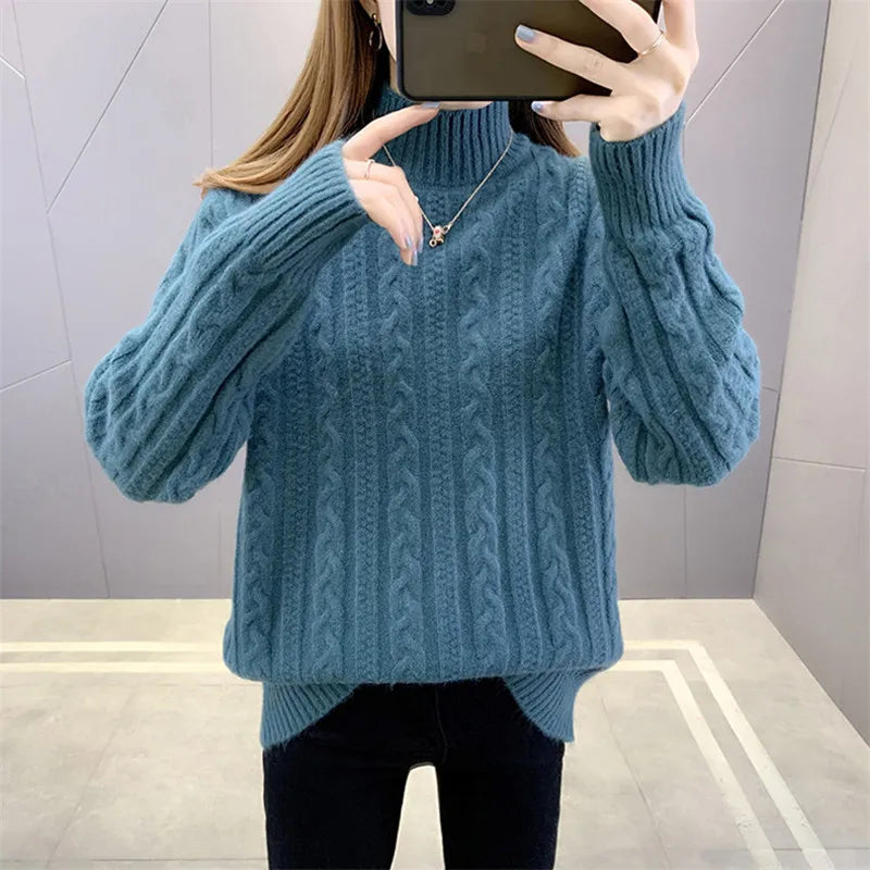 Korean Turtleneck Slim Thicken Knitted Pullovers Womens Clothing 2026 Autumn Winter Sweater Casual Warm Knitwear Tops свите