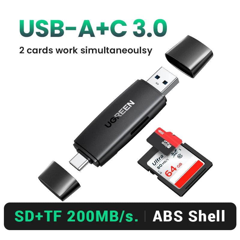 UGREEN Card Reader USB 3.0 to SD Micro SD TF Memory Card Adapter for PC Laptop Accessories Multi Smart Cardreader Card Reader