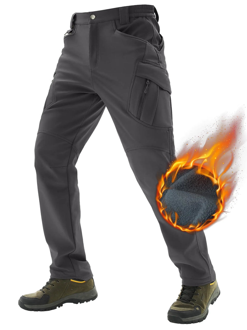 TACVASEN Winter Softshell Warm Pants Mens IX9 Outdoor Hiking Cargo Pants Waterproof Fleece Pants Safari Team Work Trousers