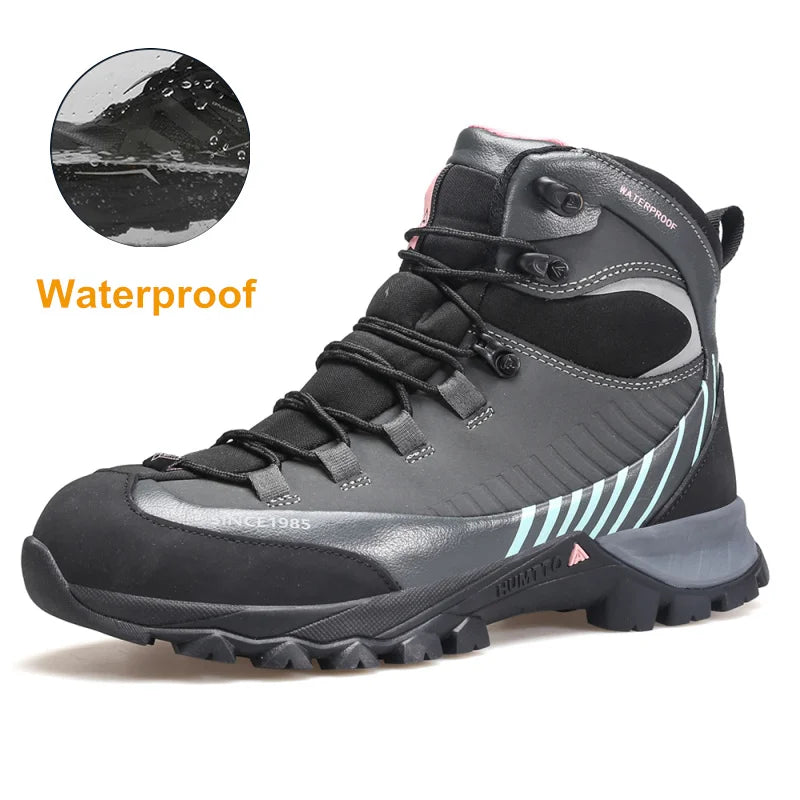 HUMTTO Waterproof Trekking Shoes Womens Luxury Designer Hiking Boots for Women Outdoor Climbing Sneakers New Leather Ankle Boots