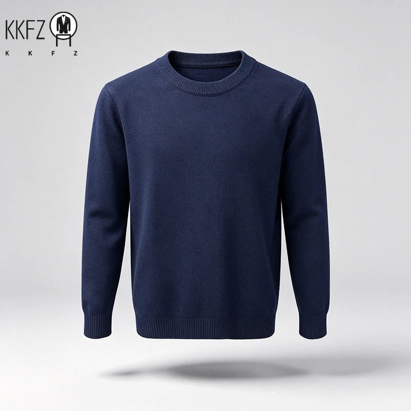Male Urban Casual Crew Neck Knit Pullover Long Sleeve Ribbed Hem And Cuff For City Commute Street Leisure Cold Season Look