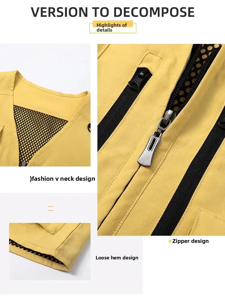 New Multi-pocket high-end  Work and leisure vest Summer outdoor fishing lightweight vest custom logo printed team jacket