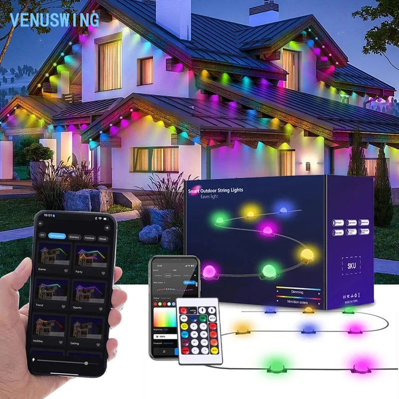 ភ្លើងឆ្លាតវៃ RGB Eaving Light IP65 ភ្លើង LED String Light Halloween Lights Outdoor for Christmas Roofline Garden Party